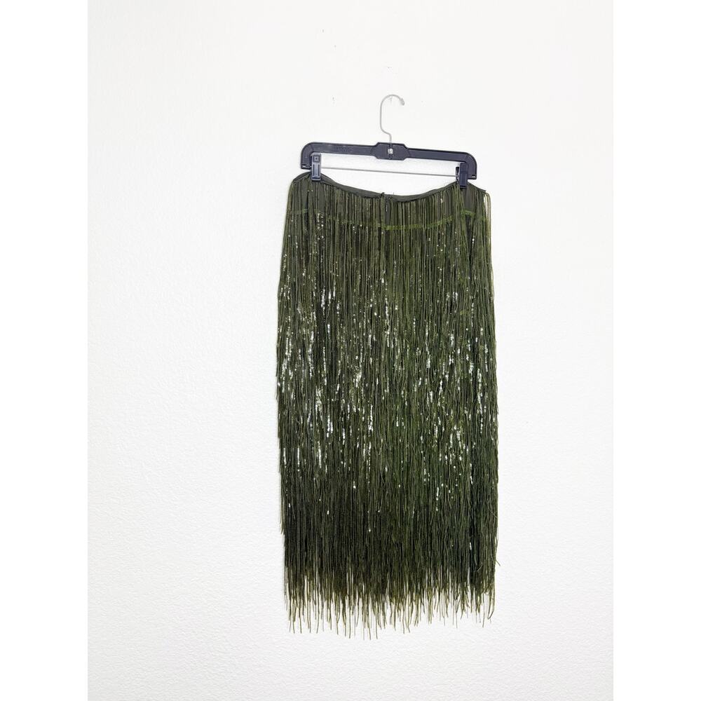 Zara Fringed Sequin Green Tassel Midi Skirt 9125/101 Size Large Party Cocktail - Picture 11 of 12